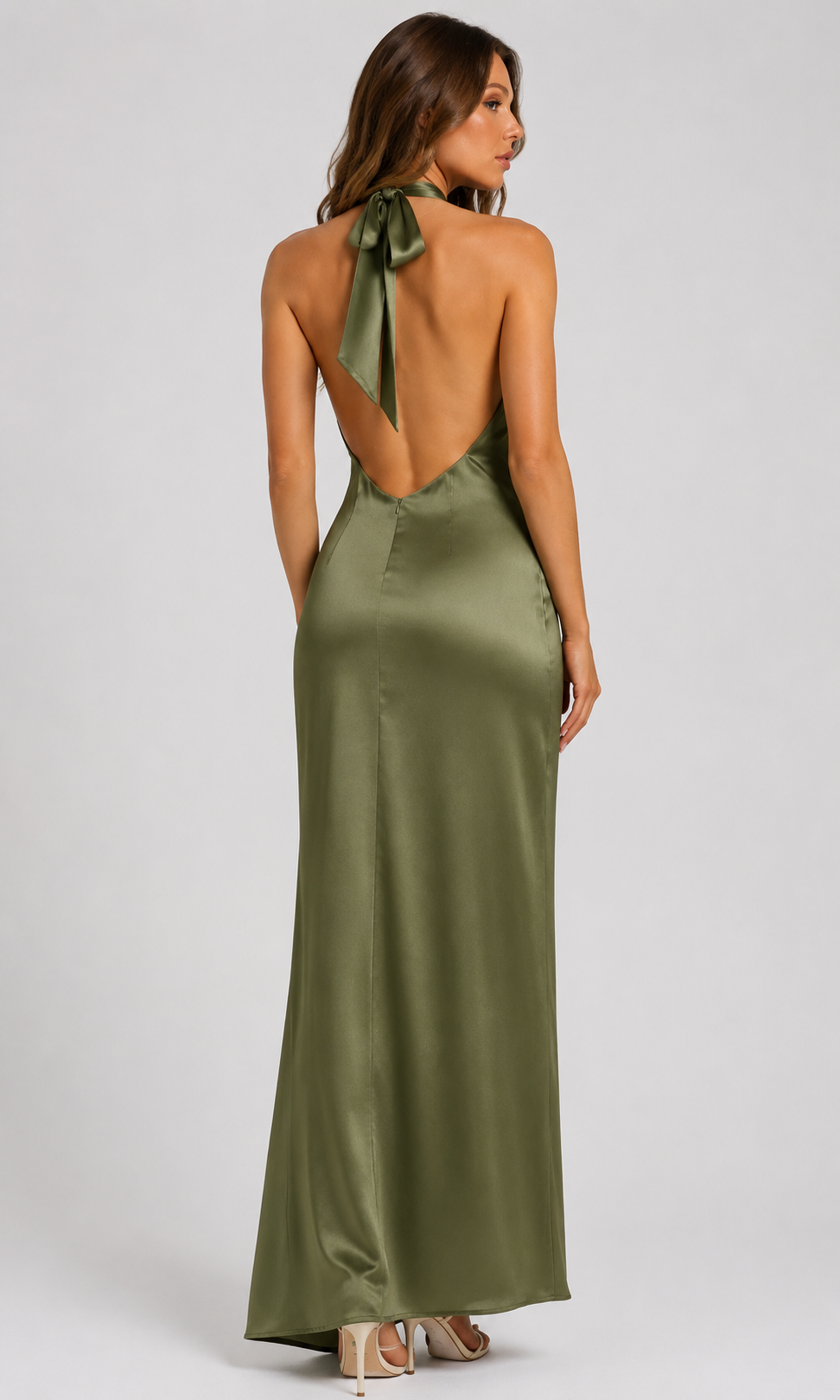 Women's Draped Neck Tie-Waist Backless Maxi Dress Elegant Ruched Summer Evening Party Dress