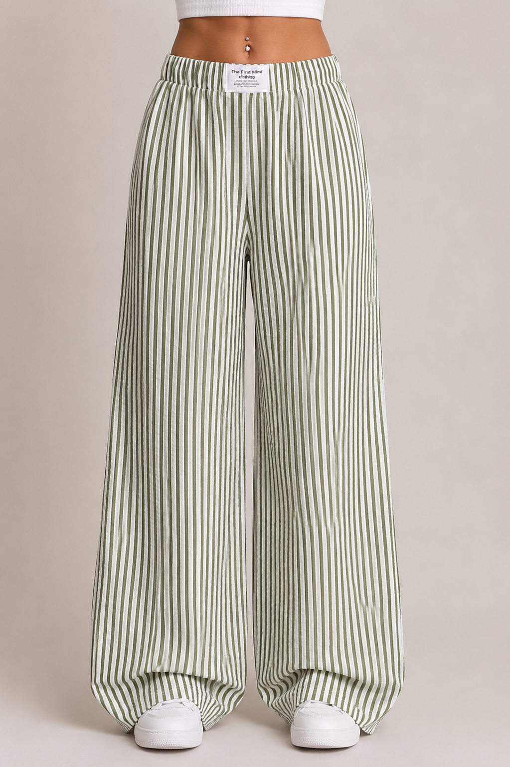 Women's Striped Wide Leg Trousers High Waist Casual Loose Fit Streetwear Pants