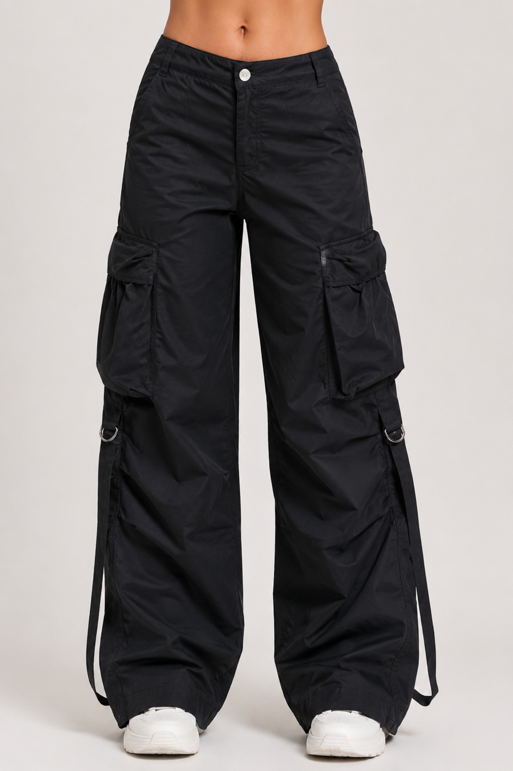 Women's Wide Leg Streetwear Pants High Waist Curved Pocket Casual Cargo Trousers
