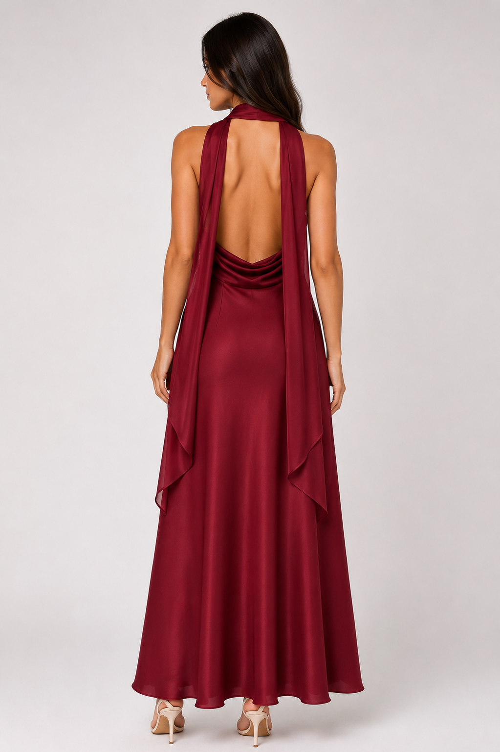 Women's Polka Dot Halter Maxi Dress Elegant Backless Tie Back Prom, Wedding Guest & Summer Occasion Dress