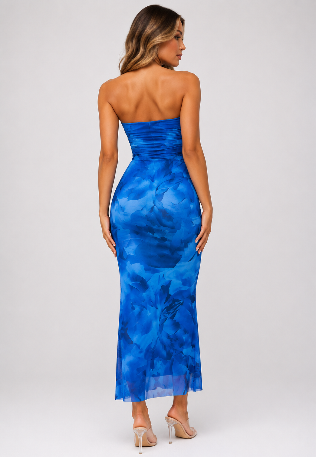 Women's Strapless Floral Print Split Hem Maxi Dress  Elegant Body con Summer Holiday & Vacation Dress