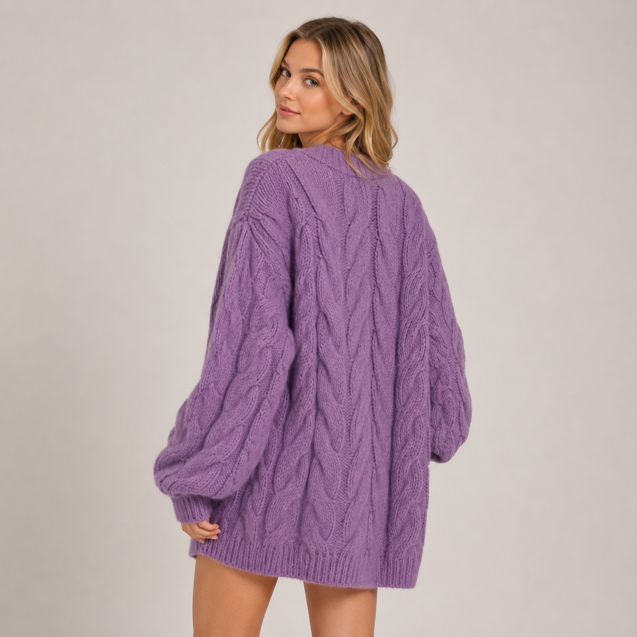Women Cable Knit Pullover Sweater – Loose Fit Twisted Pattern Soft Knit Top