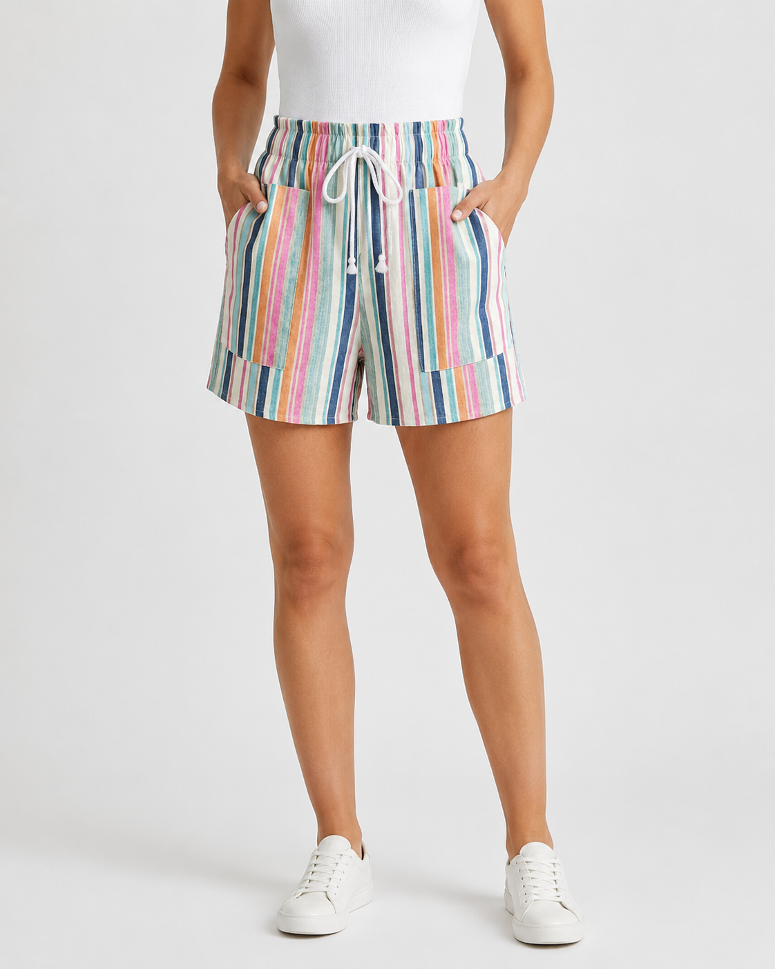 Women's Boho Print Casual Shorts Elastic Waist Summer Beach Shorts with Pockets
