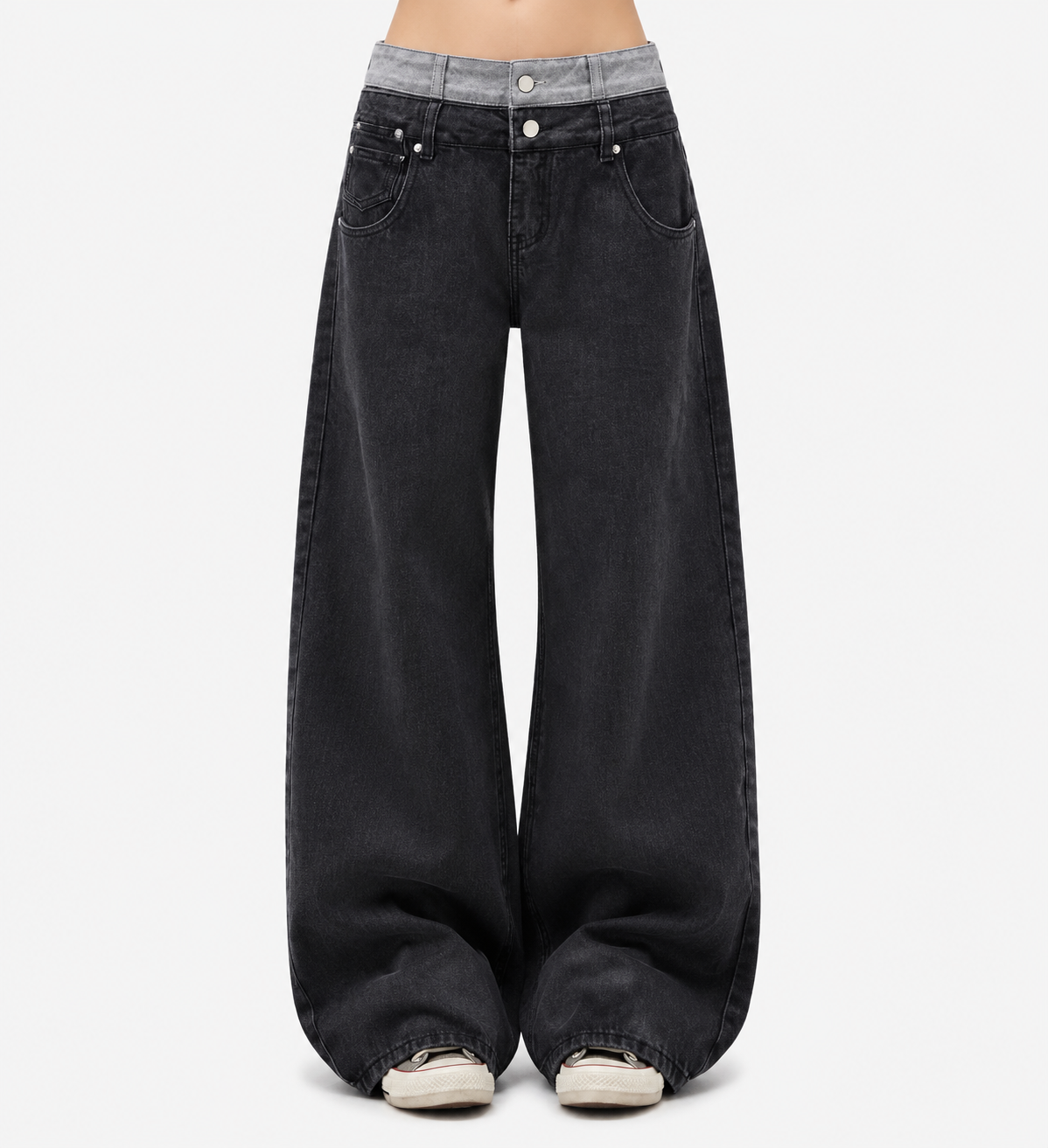 Vintage Straight-Leg Jeans – Double Waistband Relaxed Fit Cotton Denim Trousers