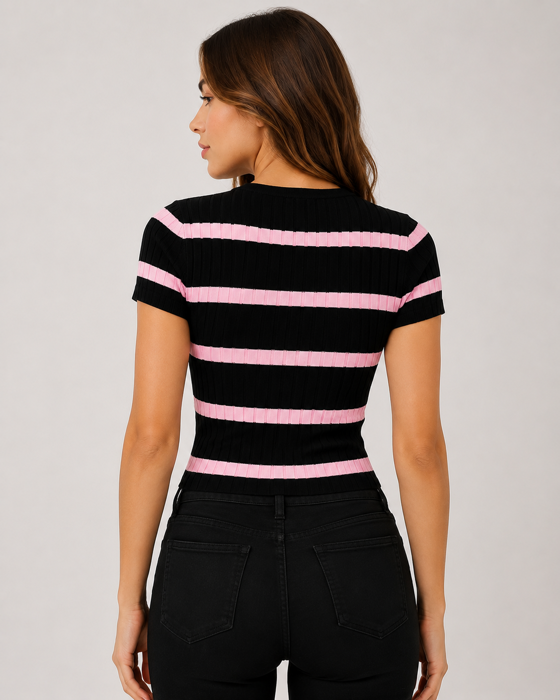 Women's Ribbed Crew Neck T-Shirt  Slim Fit Textured Casual Everyday Top