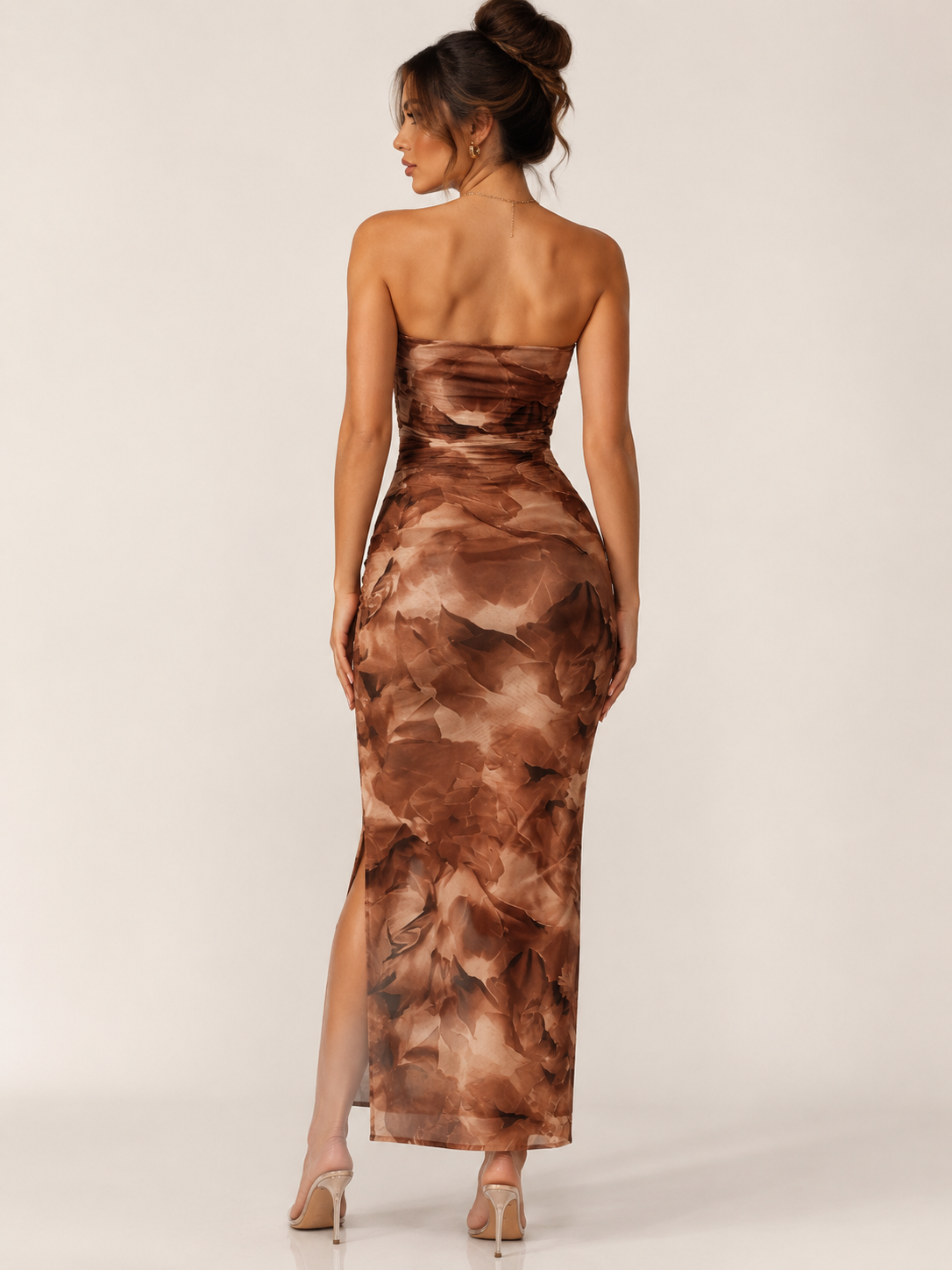 Women's Strapless Floral Print Split Hem Maxi Dress  Elegant Body con Summer Holiday & Vacation Dress