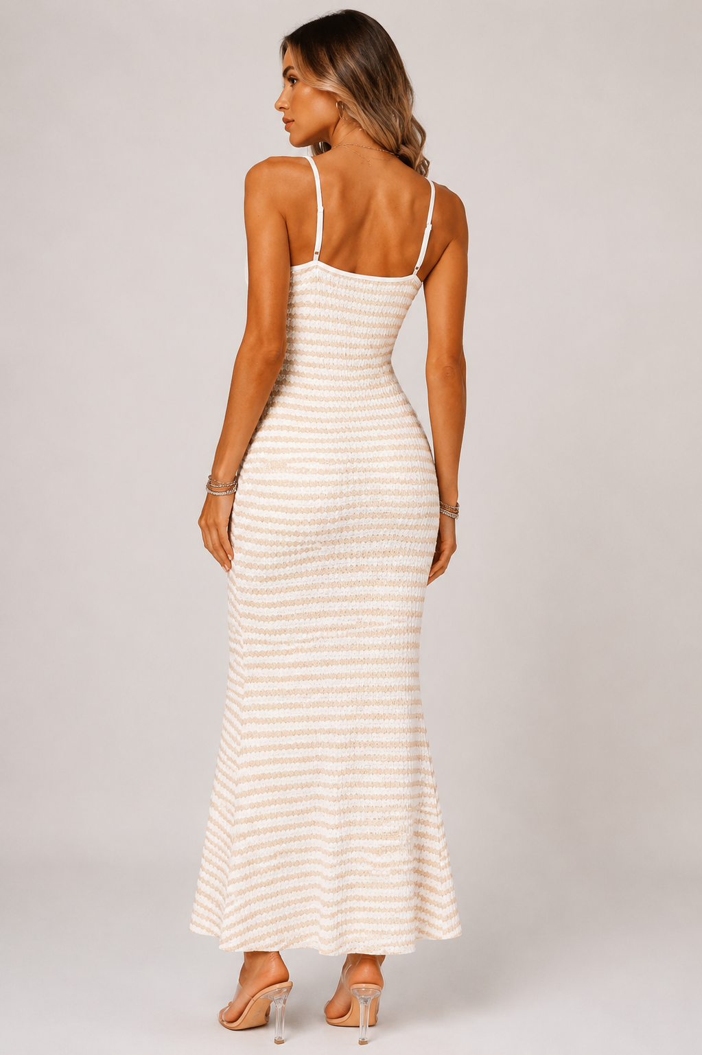 Women's Striped Slim Fit Maxi Dress – Elegant Summer Holiday Beach Dress