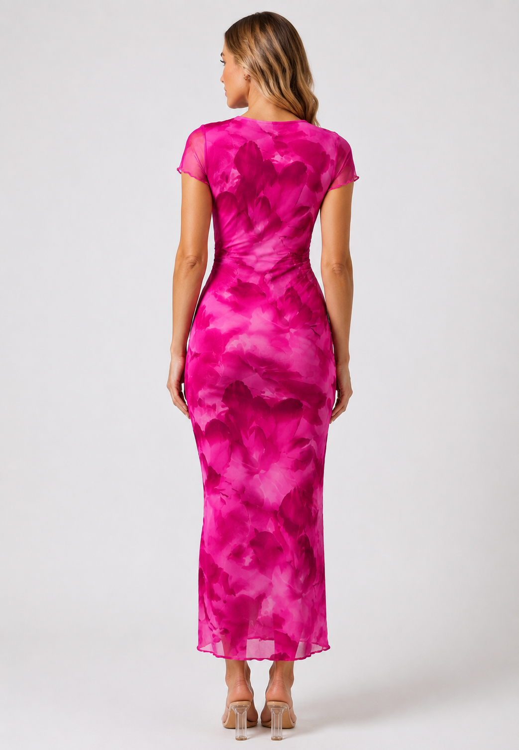 Women's Floral Print Bodycon Midi Dress – Round Neck Short Sleeve Elegant Summer Casual Dress
