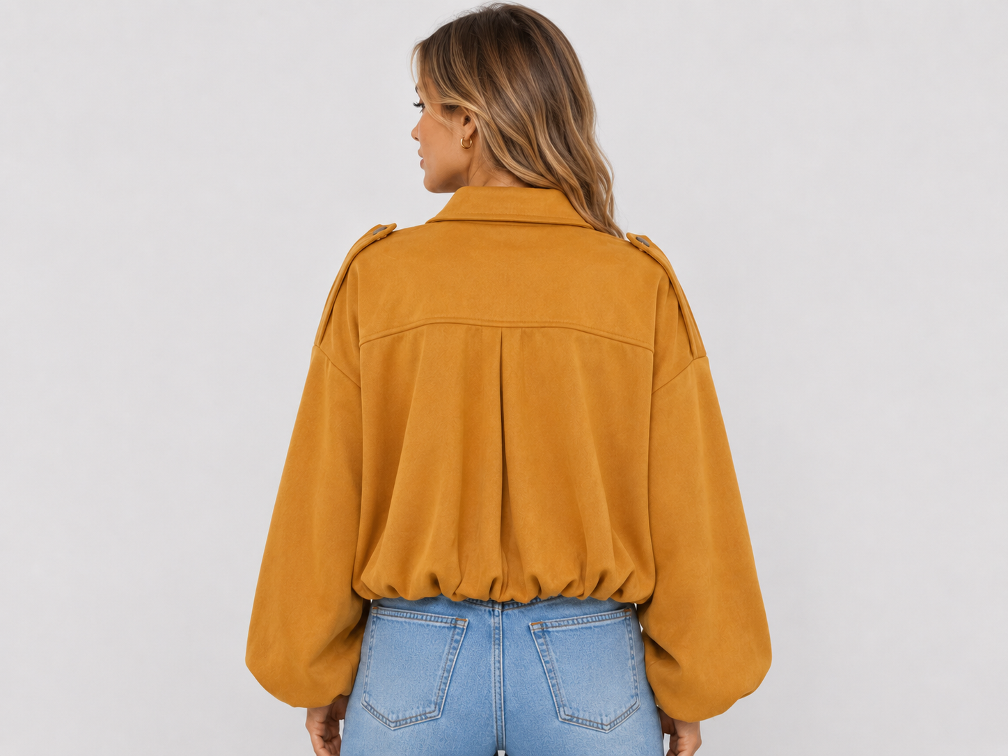 Womens casual suede texture lapel bomber jacket coat