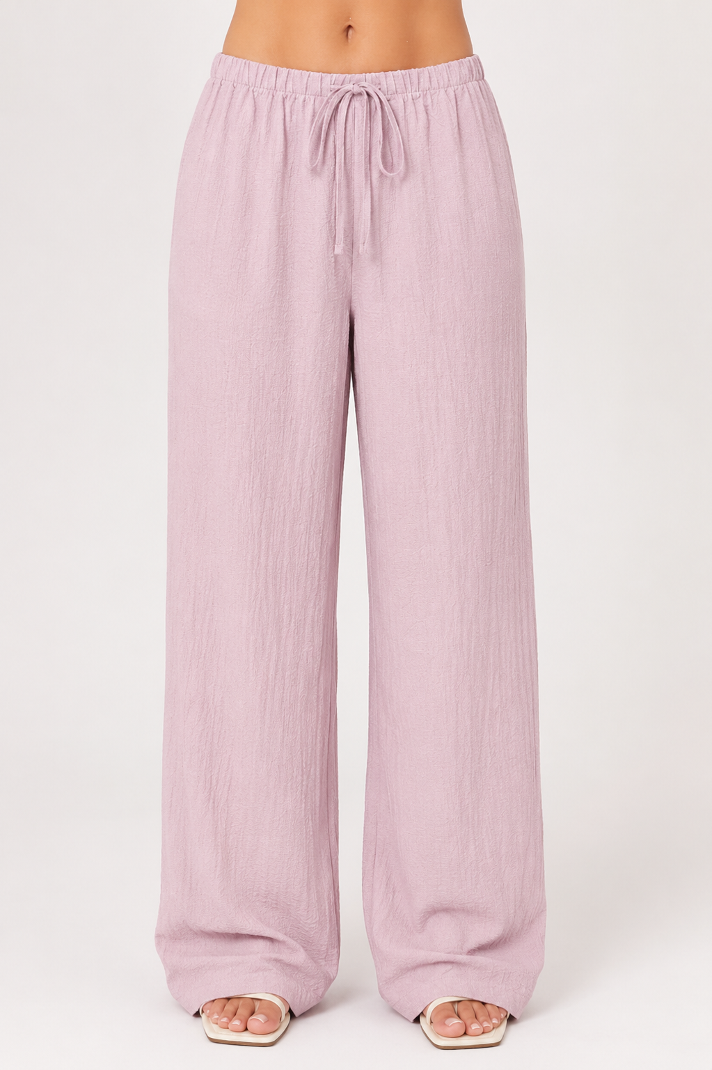 Women's Linen Blend Straight Leg Trousers High Waist Tie Up Casual Summer Pants