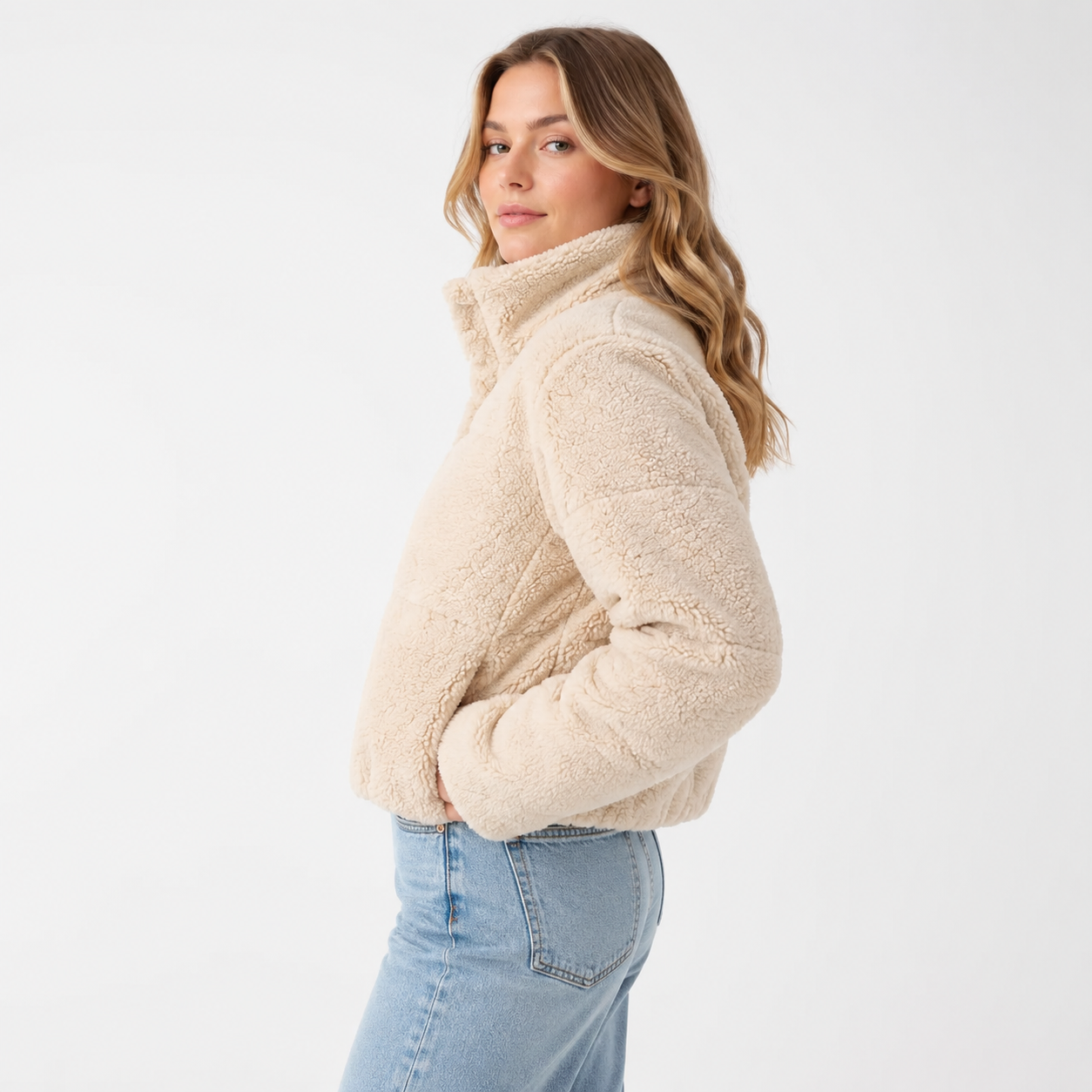 Faux Sherpa High-Neck Jacket