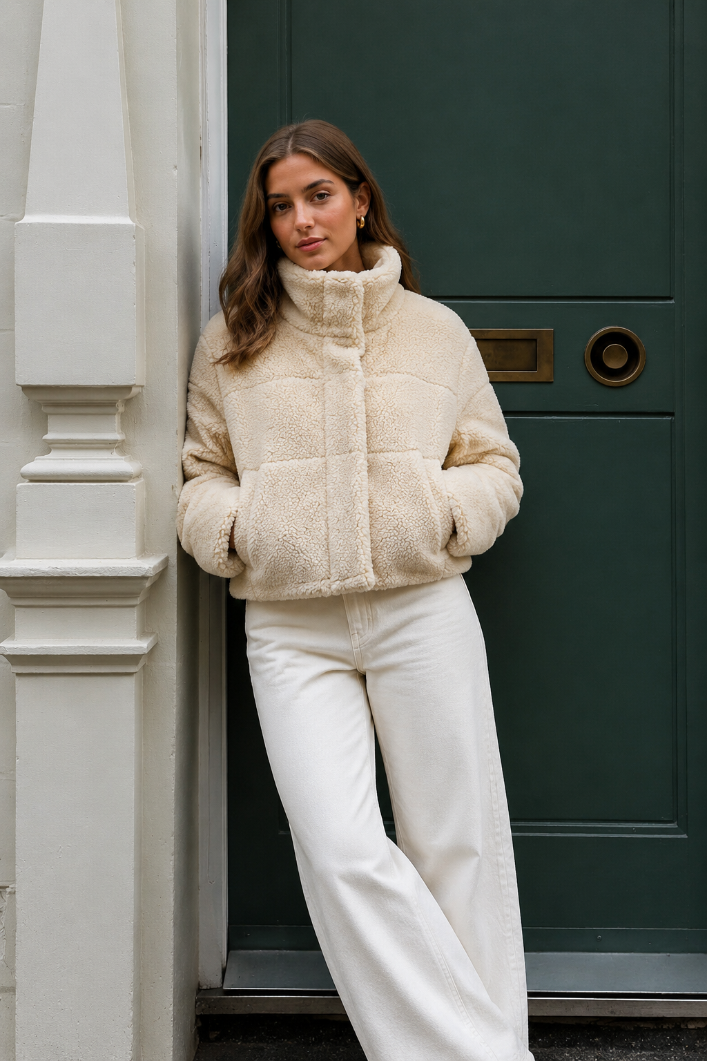 Faux Sherpa High-Neck Jacket
