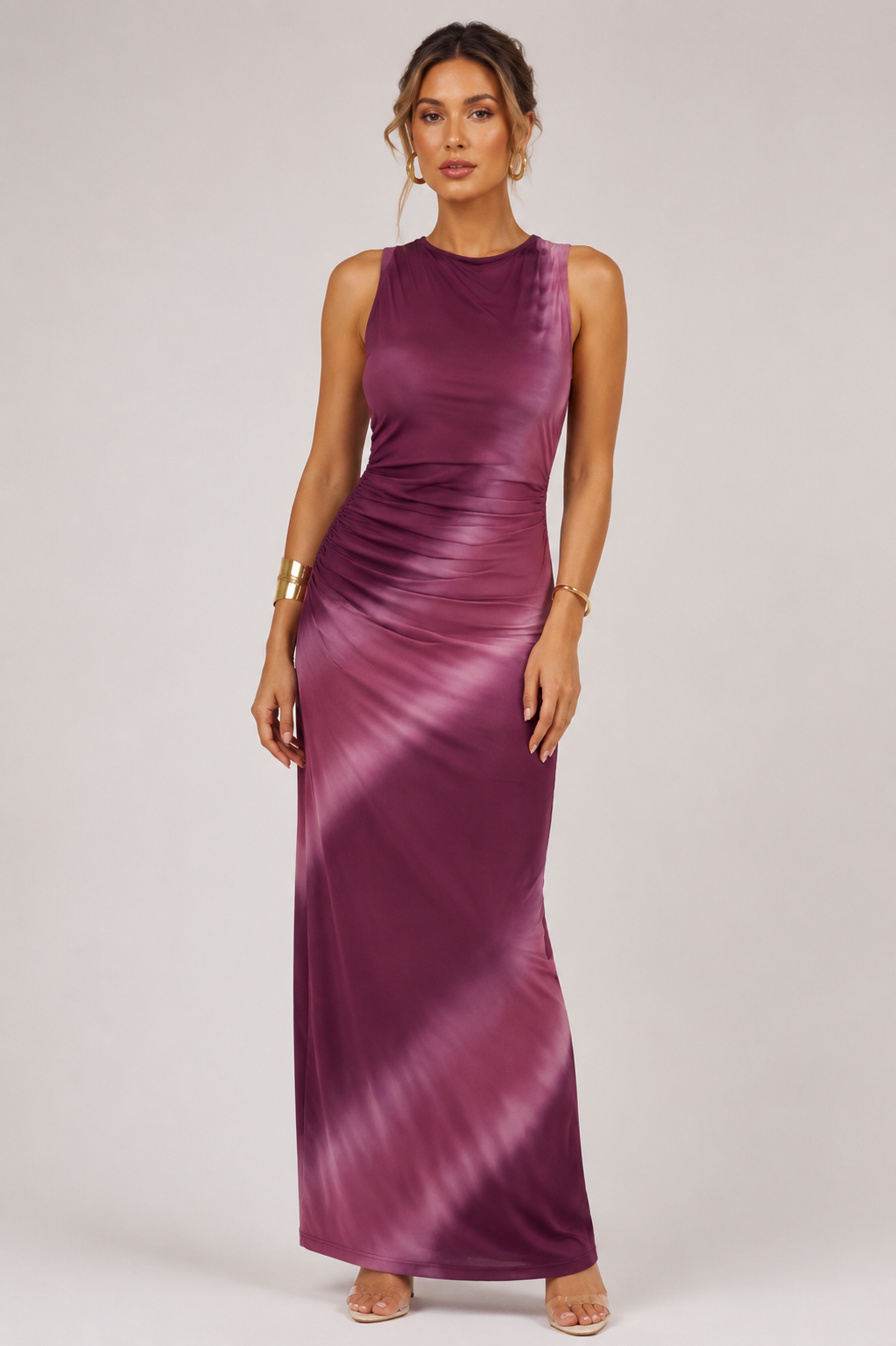 Women's Tie-Dye Pleated Sleeveless Maxi Dress  Elegant Summer Wedding Guest Dress