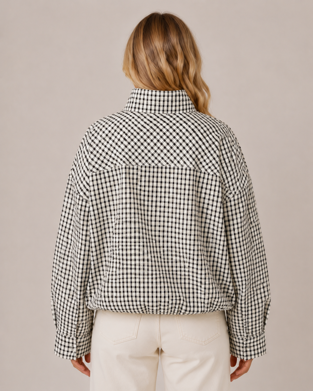 Women's Oversized Checkered Bomber Jacket  Lightweight Zip-Up Casual Streetwear Coat