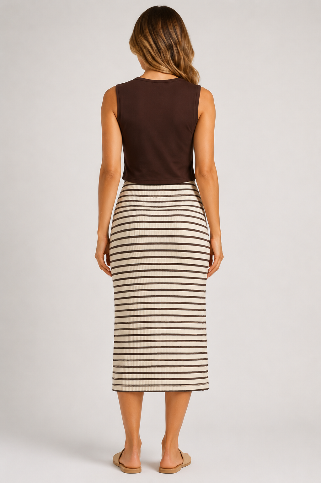 Women's Striped Button Front Vest & Body con Midi Skirt Cord Set Elegant Summer Two Piece Outfit