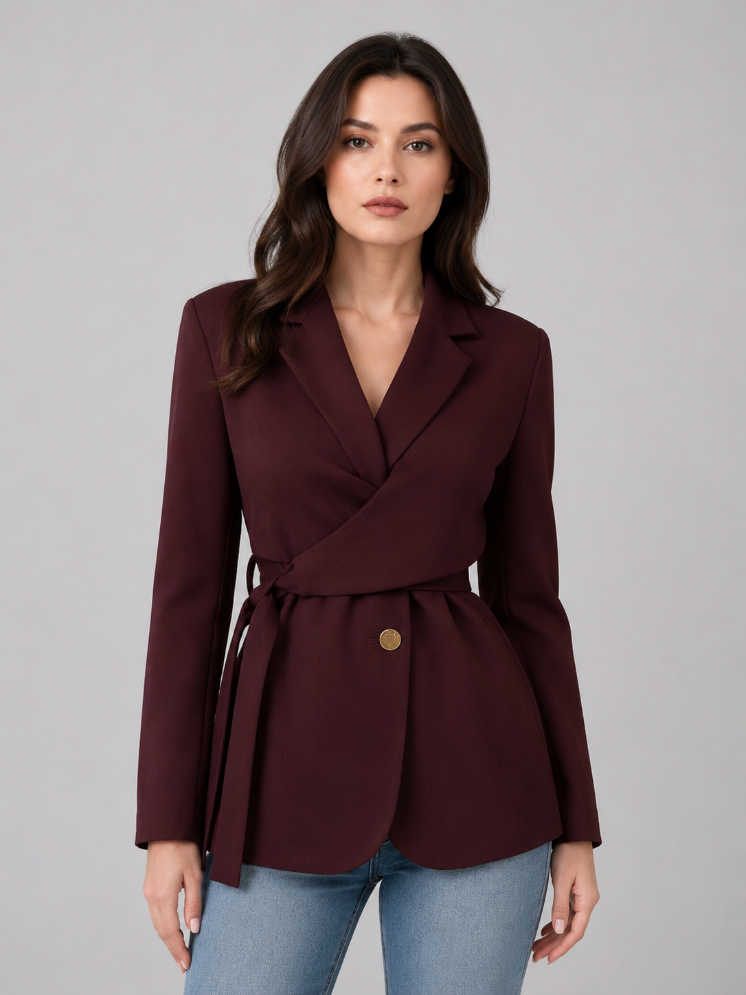 Women's Side Knot Blazer Elegant Lapel Long Sleeve Office & Smart Casual Jacket