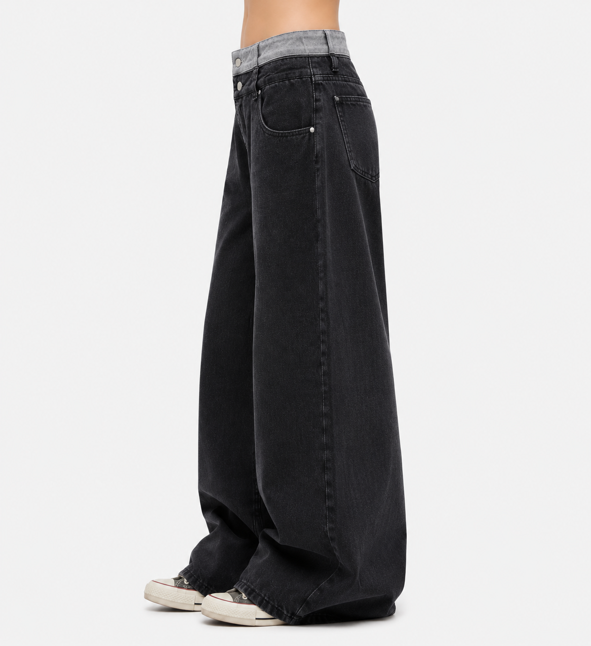 Vintage Straight-Leg Jeans – Double Waistband Relaxed Fit Cotton Denim Trousers
