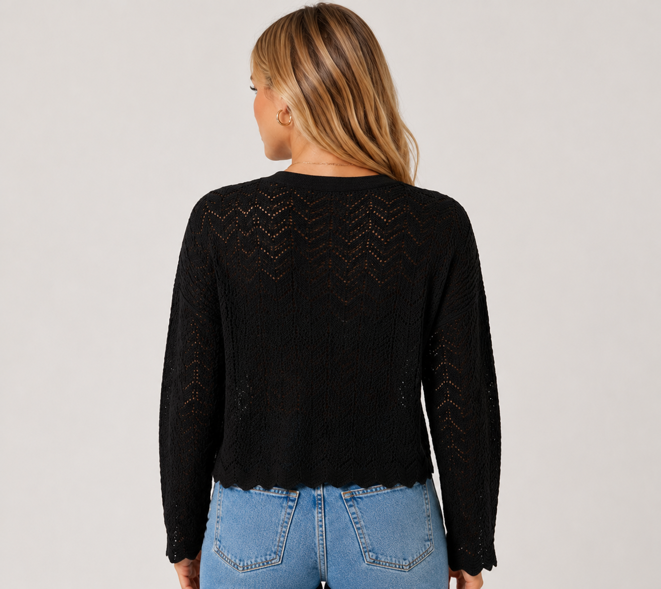 Women's Hollow Knit Tie Front Cardigan Long Sleeve Lightweight Open Front Sweater