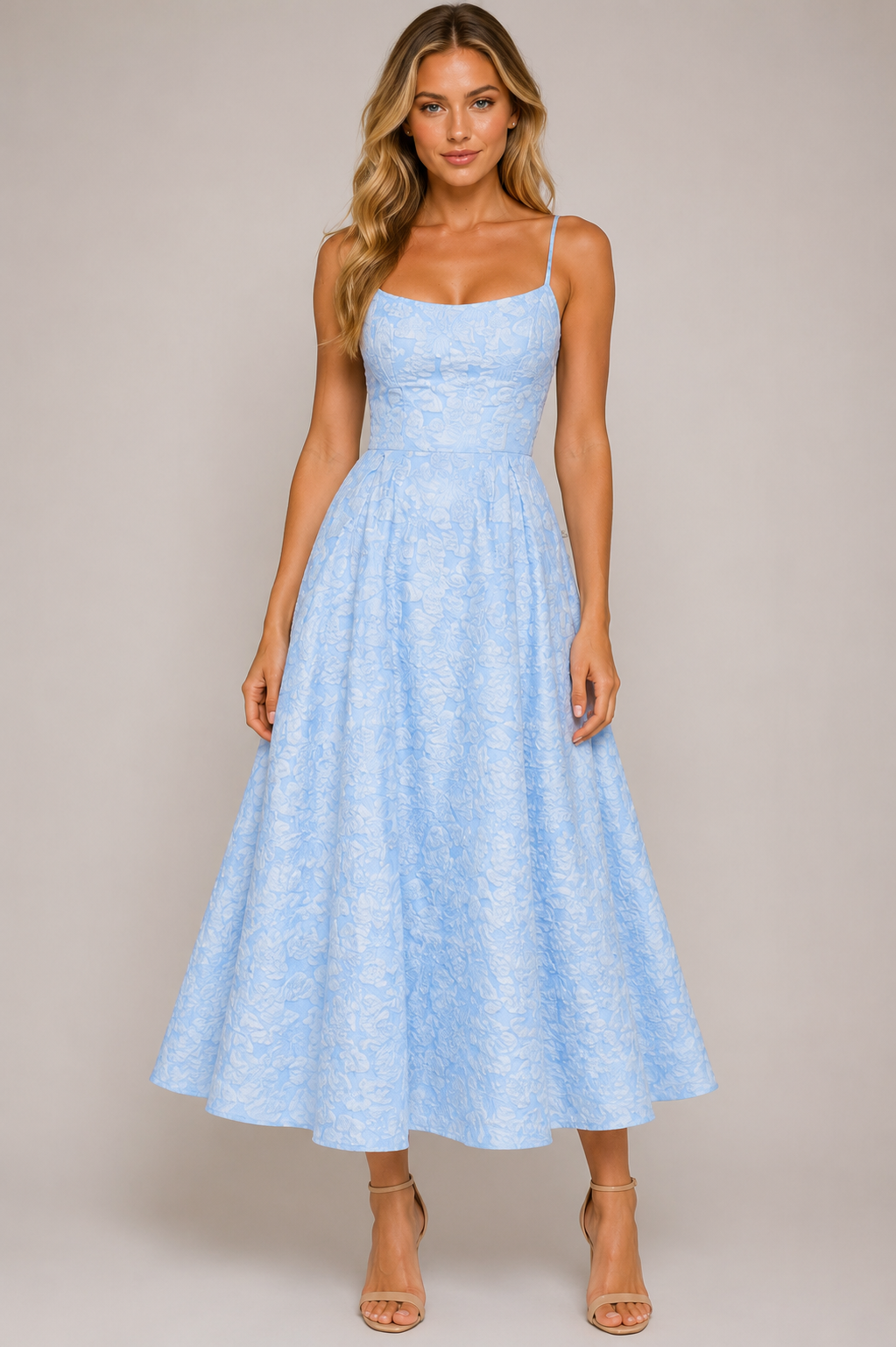 Women's Elegant Spaghetti Strap Midi Dress French Style Wedding Guest & Party Dress