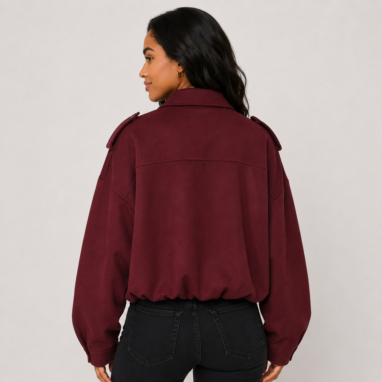 Womens casual suede texture lapel bomber jacket coat