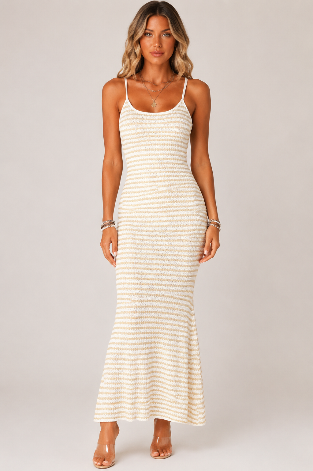 Women's Striped Slim Fit Maxi Dress – Elegant Summer Holiday Beach Dress