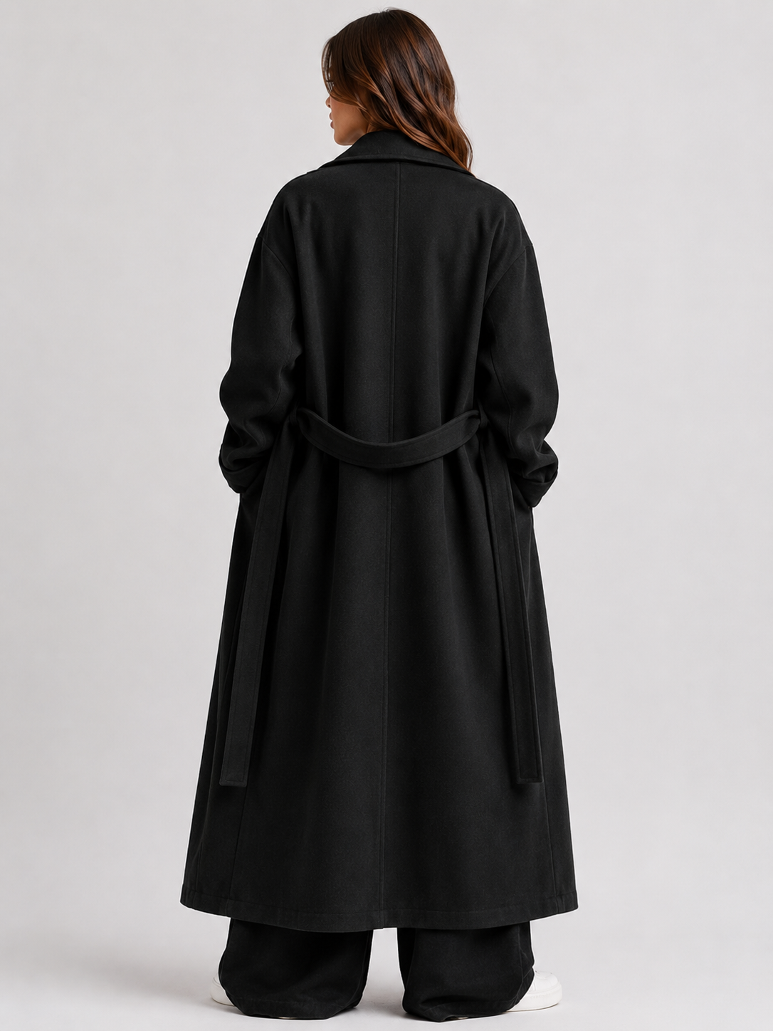 Oversized Woman's Long Wool Blend Coat Casual Solid Colour Open Front Winter Overcoat with Pockets for Autumn's