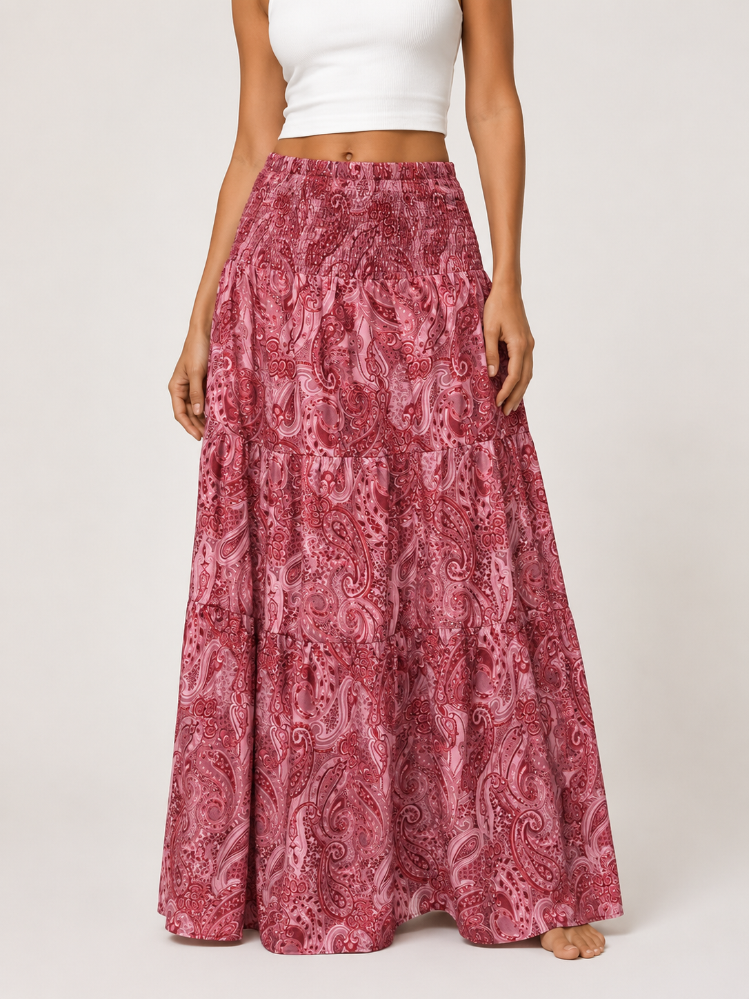 Women's Bohemian Print Maxi Skirt High Waist Flowing A-Line Holiday Beach Long Skirt