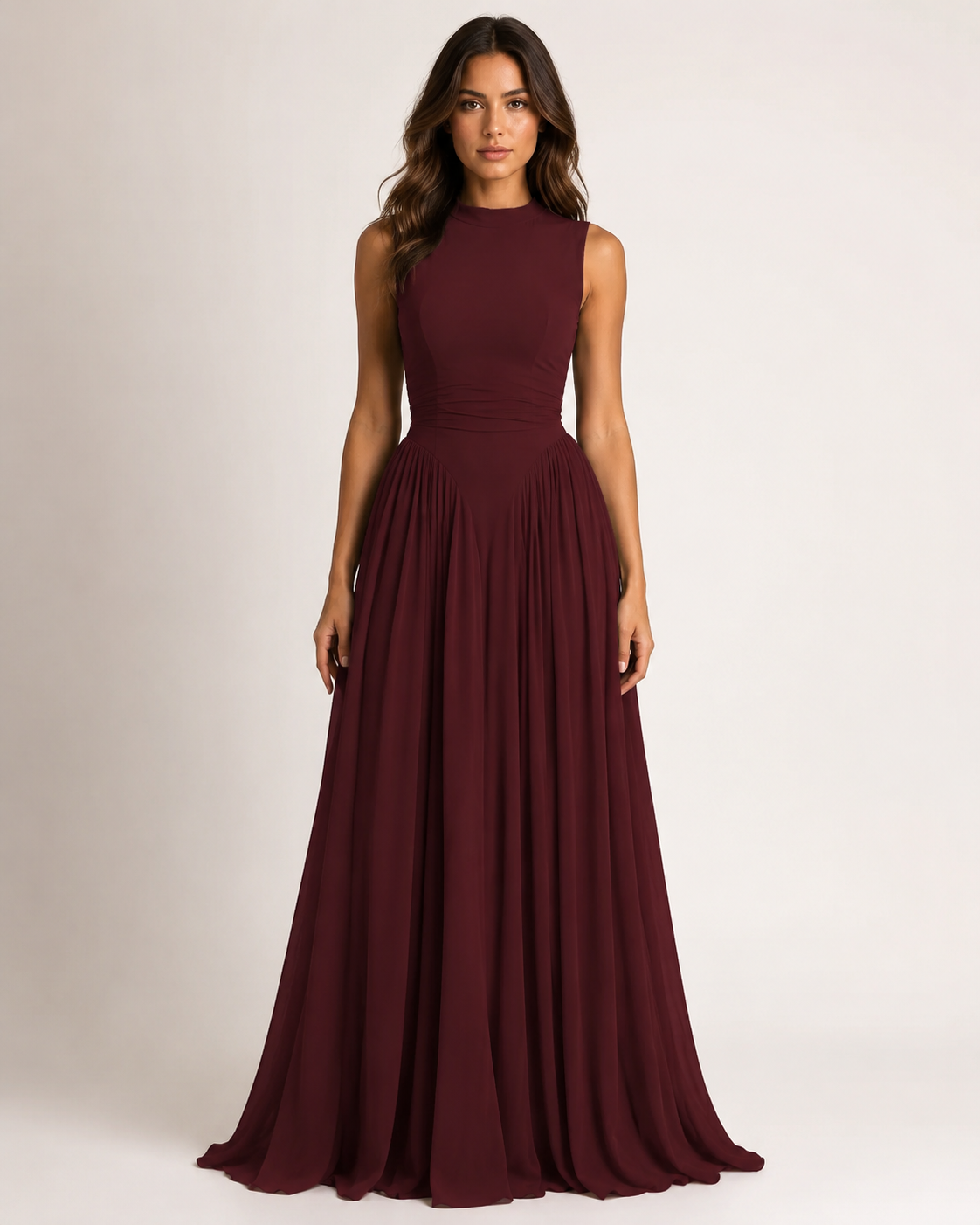 Women's Elegant Sleeveless Ruched Dress Round Neck Slim Fit Party & Occasion Dress
