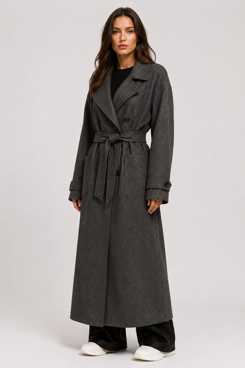 Oversized Woman's Long Wool Blend Coat Casual Solid Colour Open Front Winter Overcoat with Pockets for Autumn's