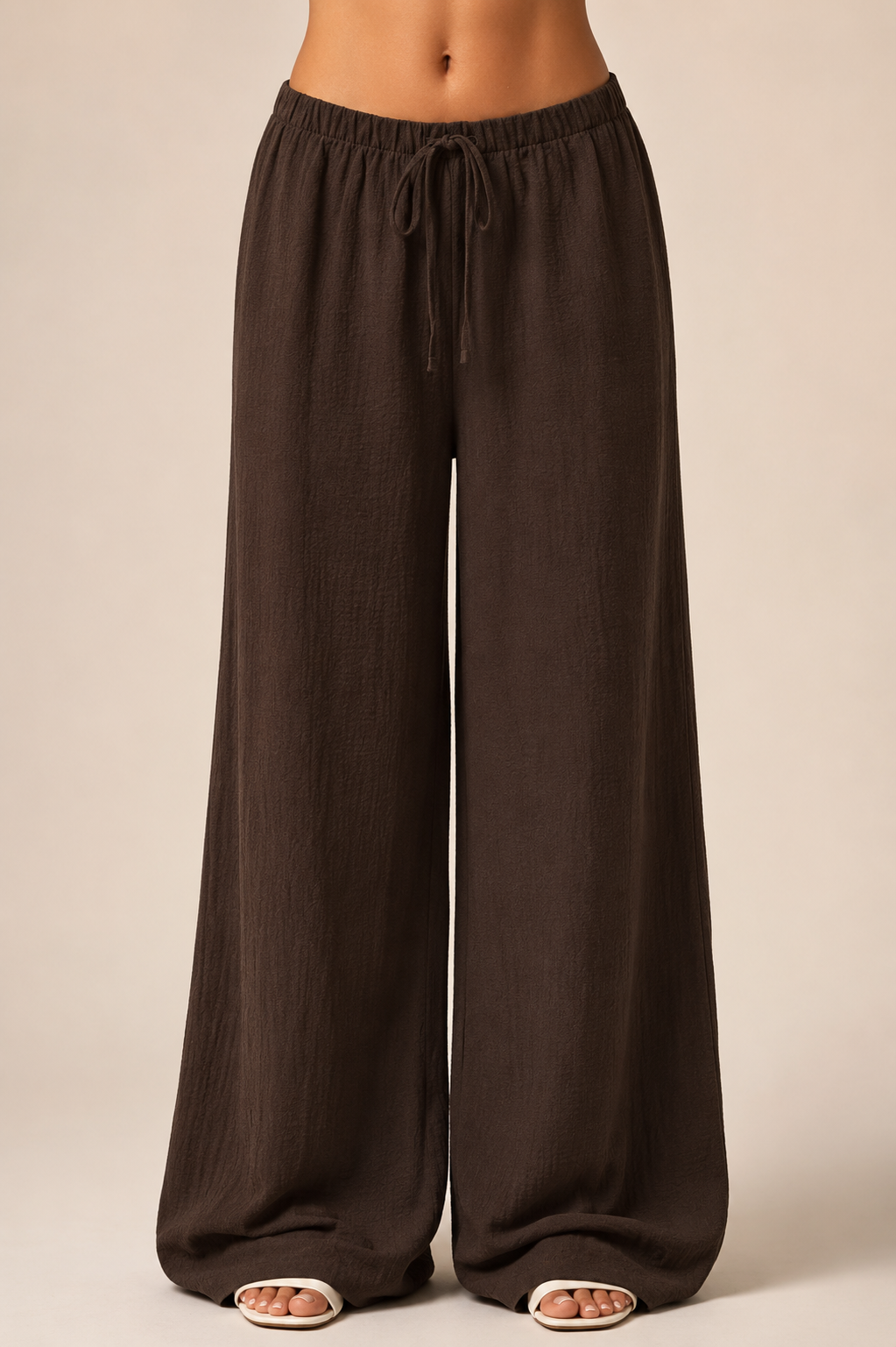 Women's Linen Blend Straight Leg Trousers High Waist Tie Up Casual Summer Pants