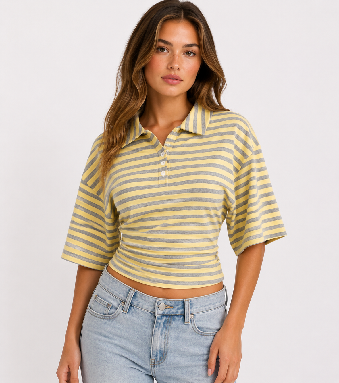 Women's Striped Polo Collar Knit T-Shirt – Slim Fit Casual Top