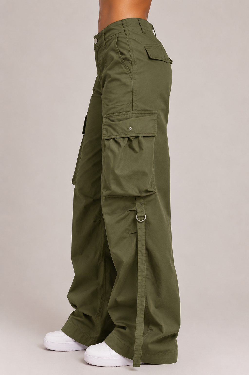 Women's Wide Leg Streetwear Pants High Waist Curved Pocket Casual Cargo Trousers