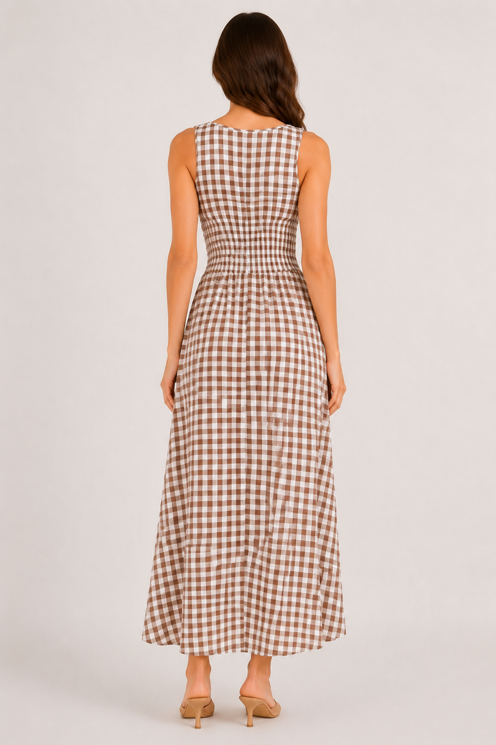 Women's Plaid Bow Strap Smocked Waist Maxi Dress Casual Cottage core Gingham  Holiday Dress