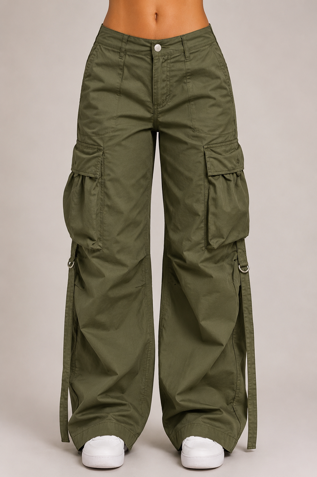 Women's Wide Leg Streetwear Pants High Waist Curved Pocket Casual Cargo Trousers