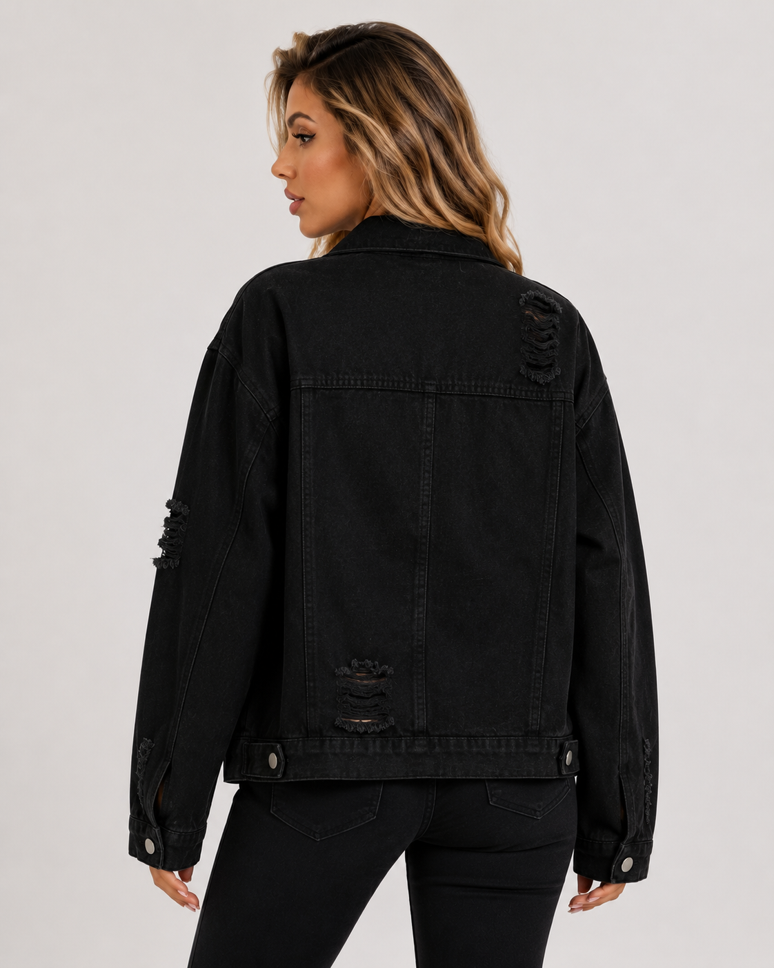 Women's Oversized Drop Shoulder Denim Jacket Casual Button Up Long Sleeve Jean Jacket with Flap Pockets