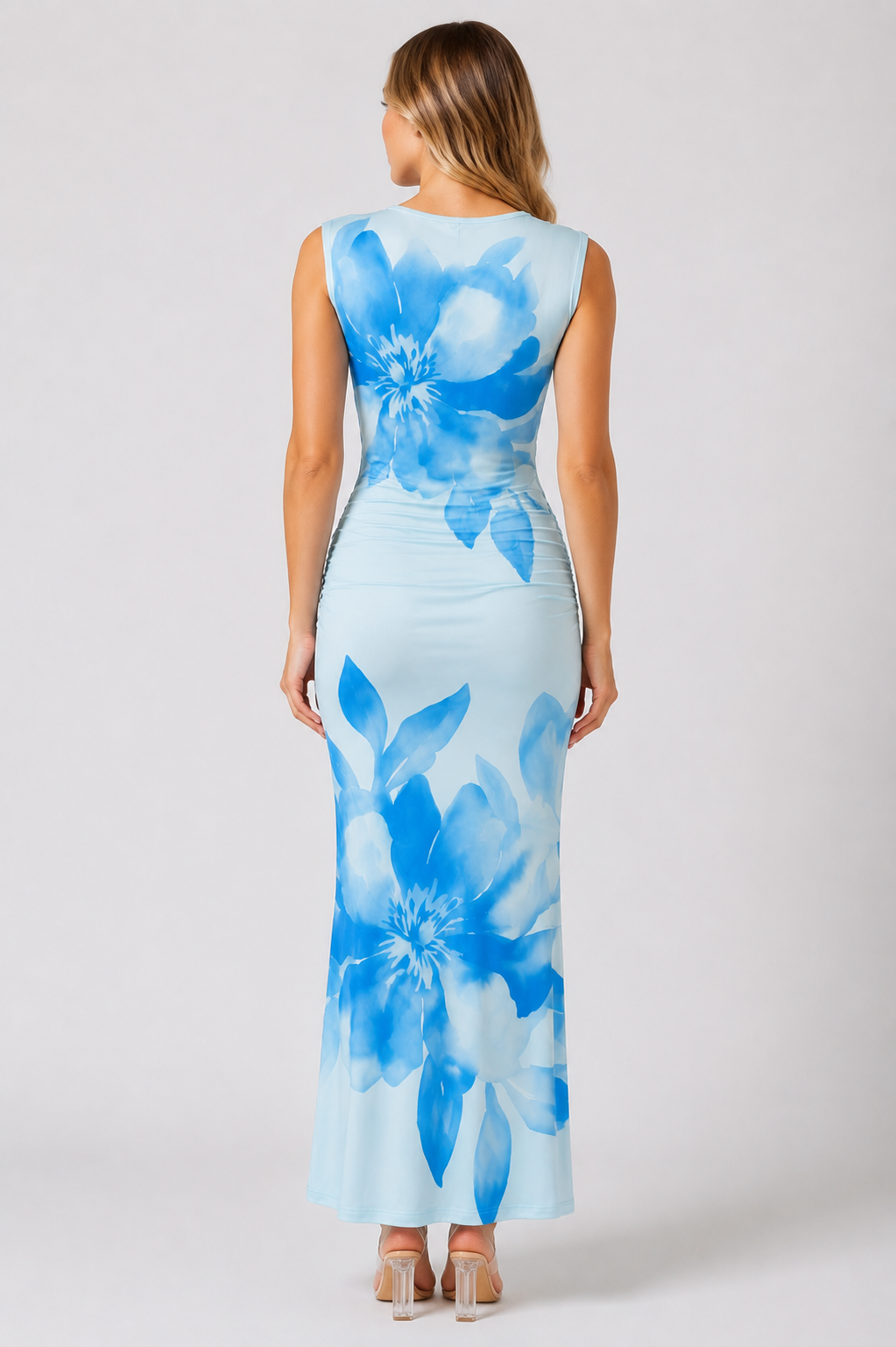 Women's Floral Print Sleeveless Maxi Dress – Elegant Round Neck Summer Holiday & Wedding Guest Dress