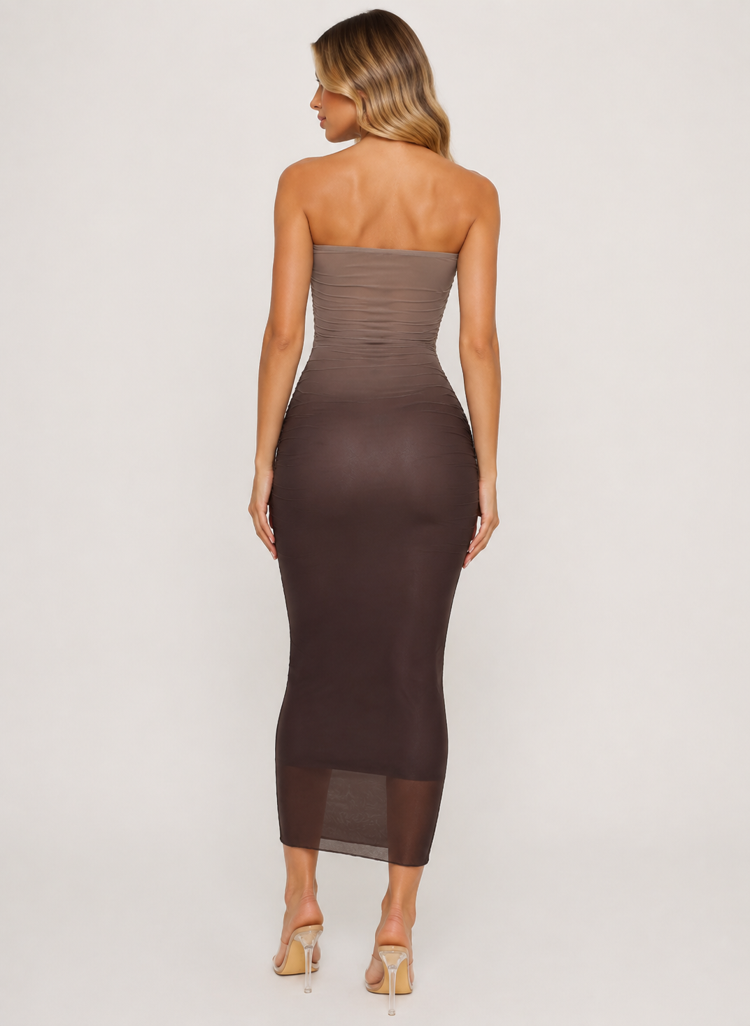 Women's Summer Party Exquisite Ombre Mesh Bandeau Body con Maxi Dress