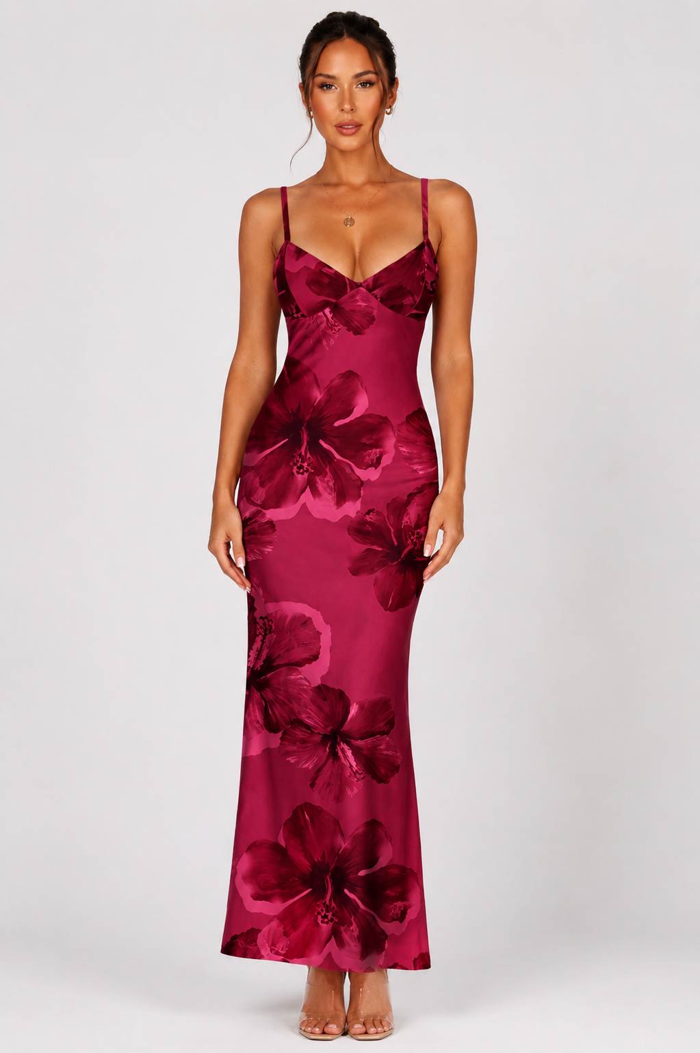 Mia Women's Printed Tie-Up Body con Maxi Dress – Summer Vacation Spaghetti Strap Dress