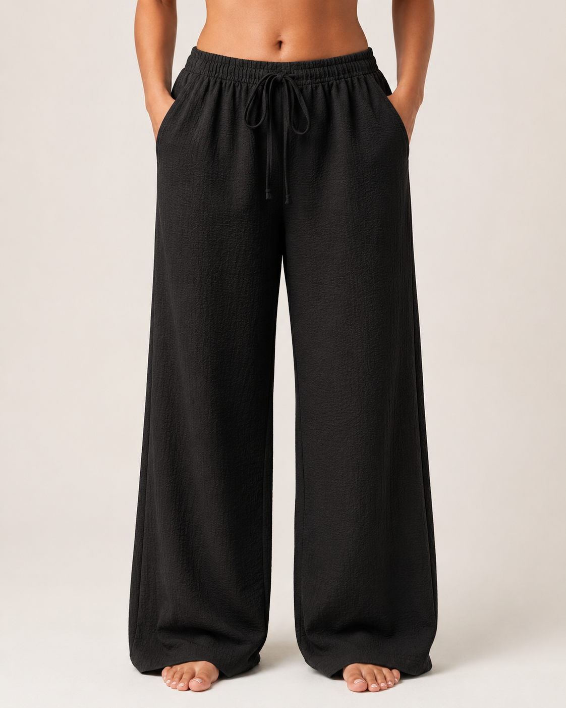 Women's Linen Blend Straight Leg Trousers High Waist Tie Up Casual Summer Pants