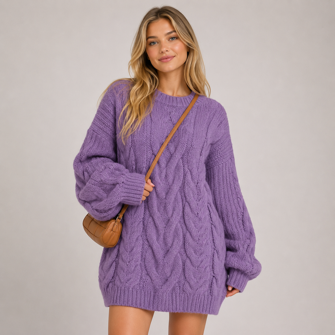 Women Cable Knit Pullover Sweater – Loose Fit Twisted Pattern Soft Knit Top