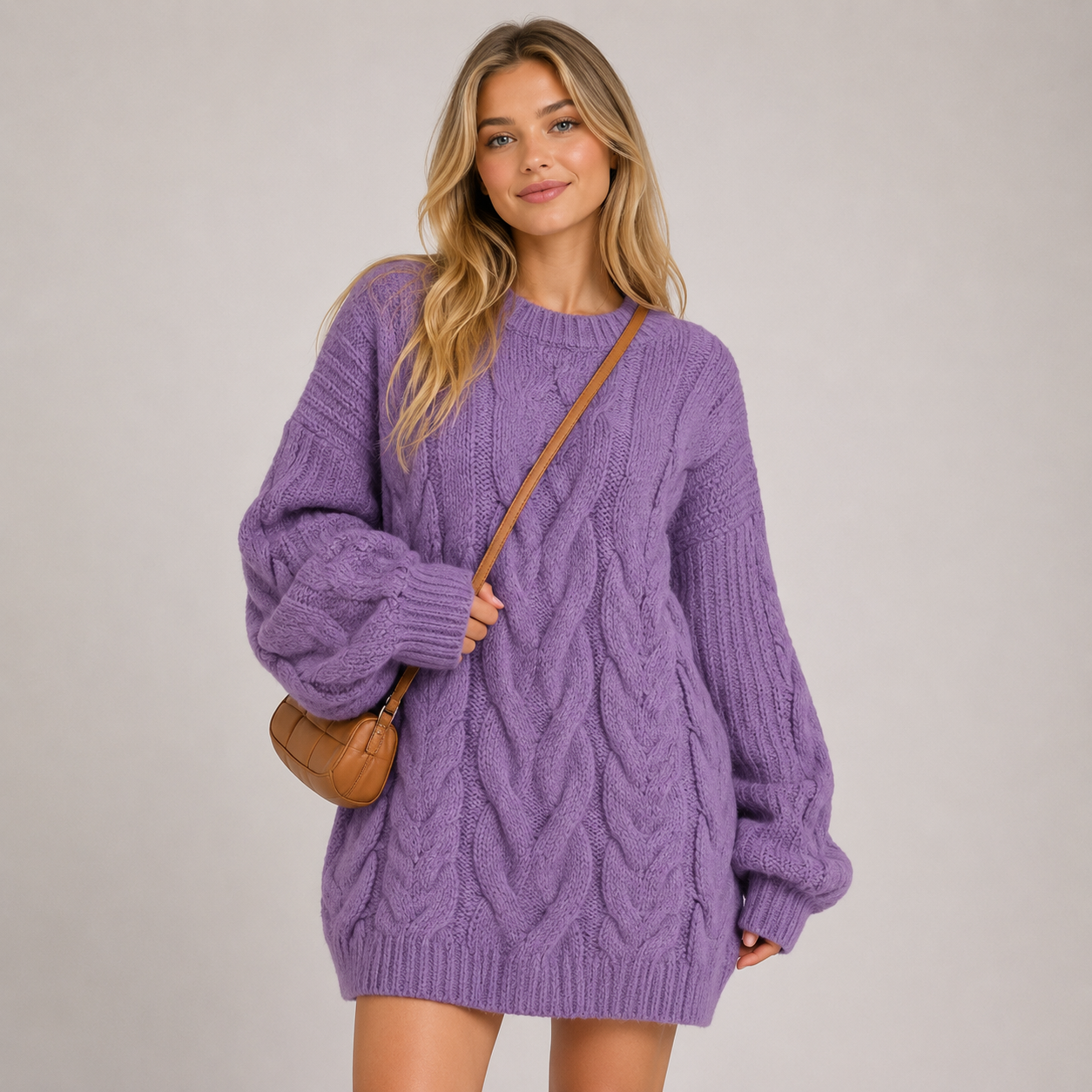 Women Cable Knit Pullover Sweater – Loose Fit Twisted Pattern Soft Knit Top