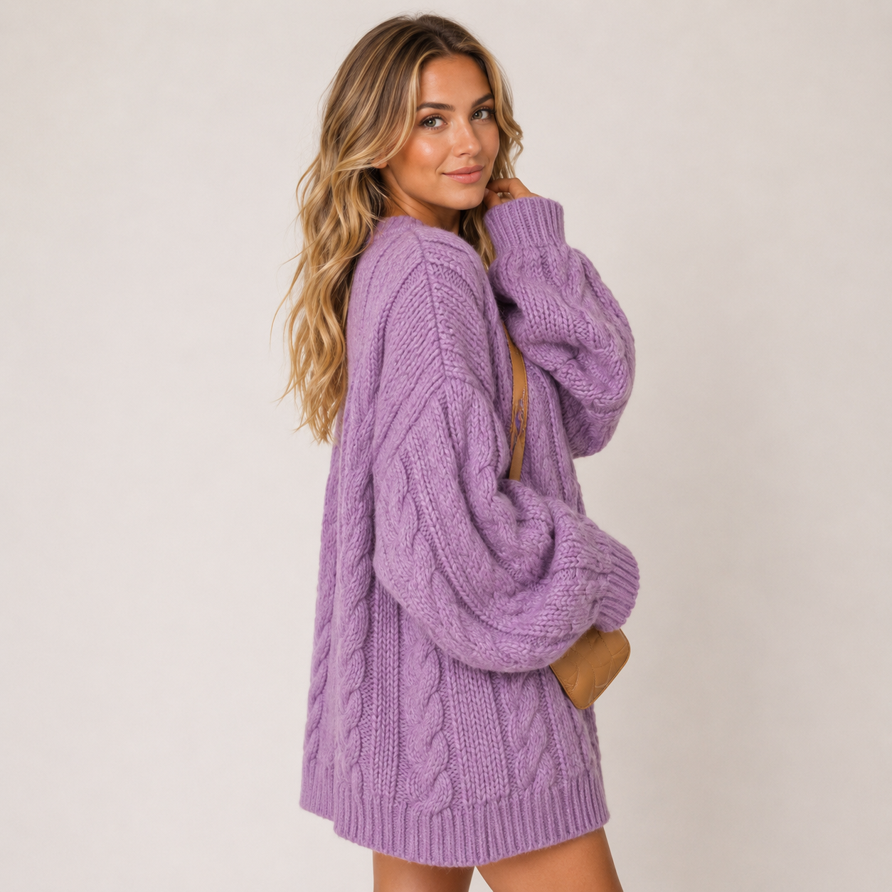 Women Cable Knit Pullover Sweater – Loose Fit Twisted Pattern Soft Knit Top