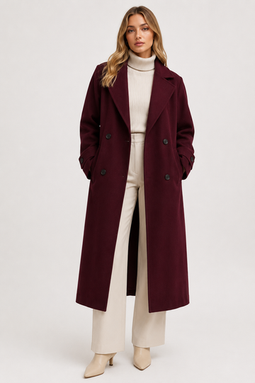 Women's Oversized Wool Blend Belted Long Overcoat Elegant Winter Autumn Trench Coat with Lapel Collar, Long Sleeve Casual Office Jacket