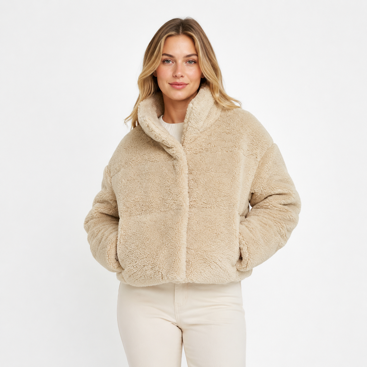 Faux Sherpa High-Neck Jacket