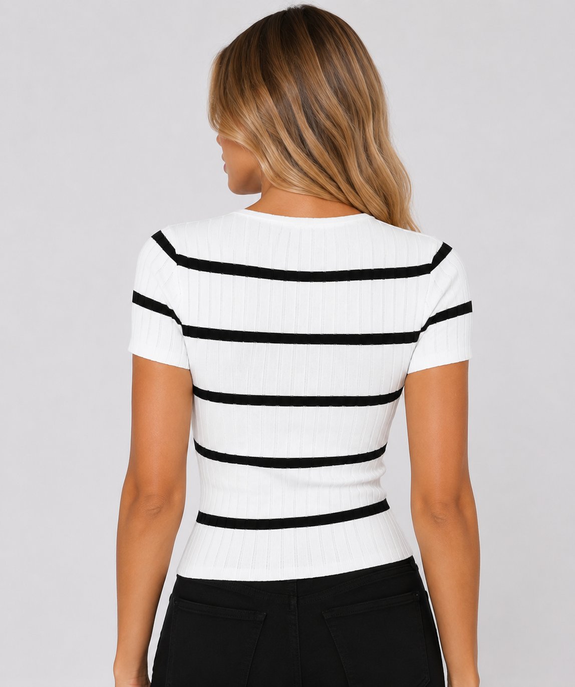Women's Ribbed Crew Neck T-Shirt  Slim Fit Textured Casual Everyday Top