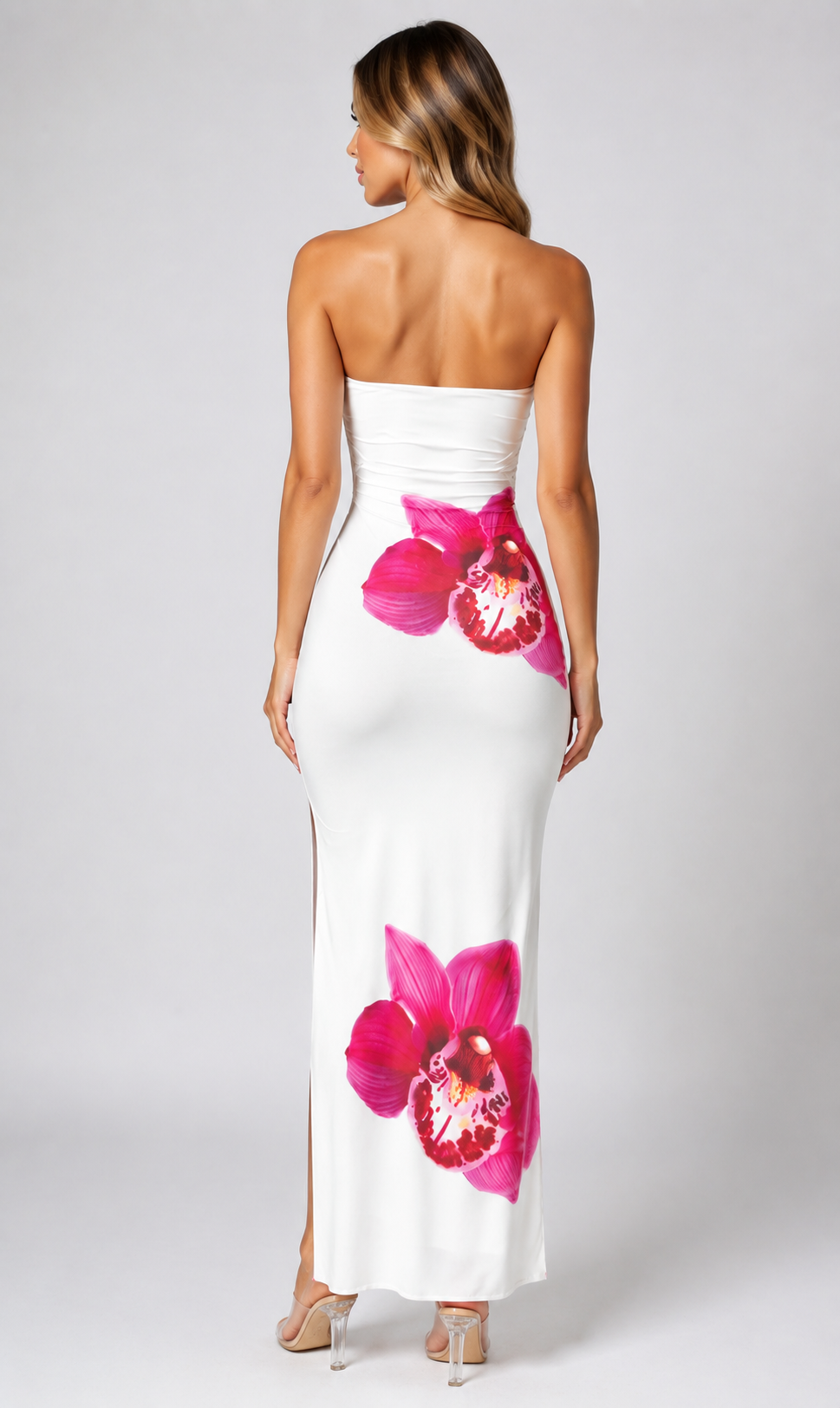 Women's Elegant Floral Mesh Ruched Bodycon Maxi Lightweight Party Summer Dress