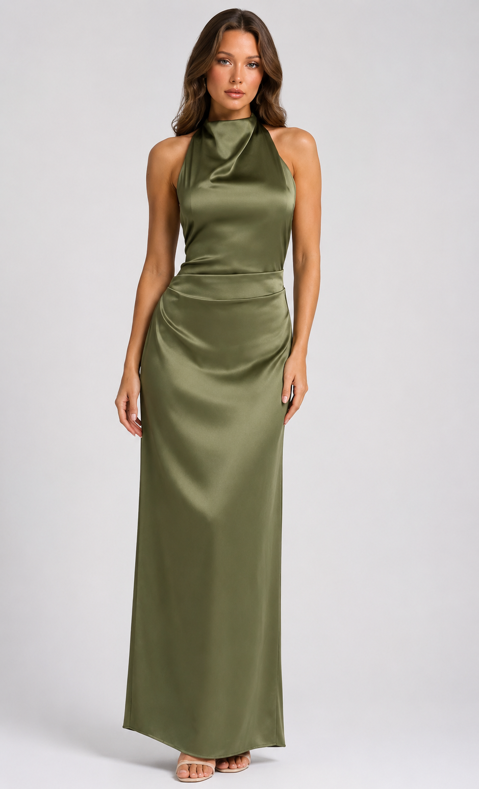 Women's Draped Neck Tie-Waist Backless Maxi Dress Elegant Ruched Summer Evening Party Dress