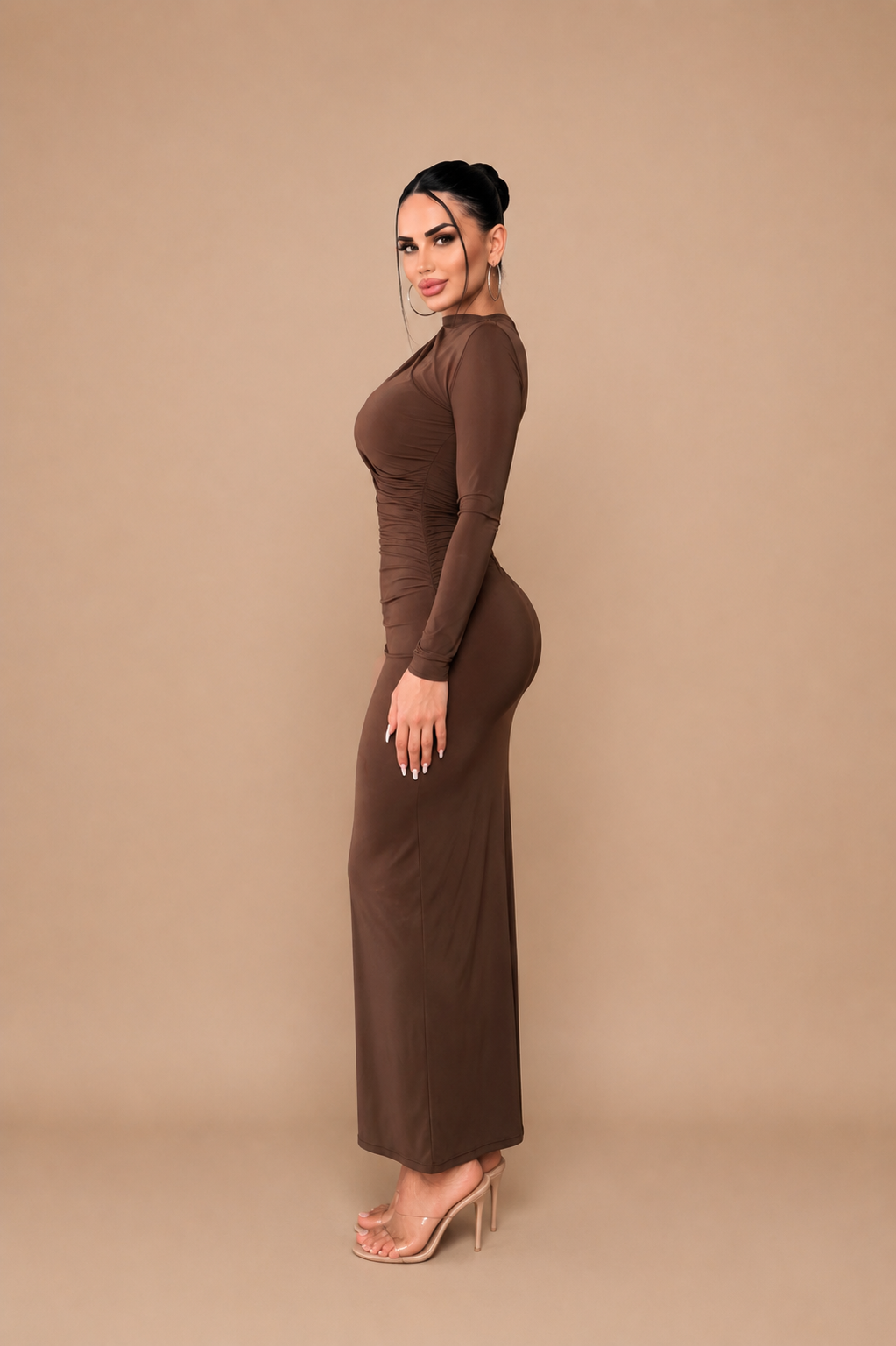 Woman's Elegant Ruched Body con Maxi Dress