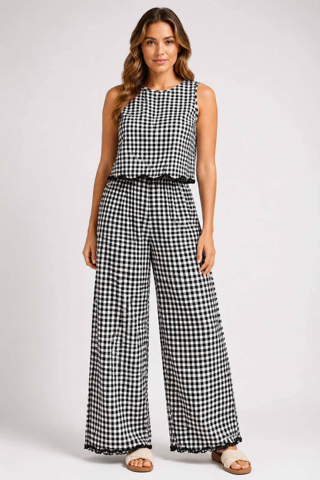 Women's Sleeveless Tank Top & Wide Leg Trousers Co-Ord Set Casual Two Piece Lounge & Travel Outfit