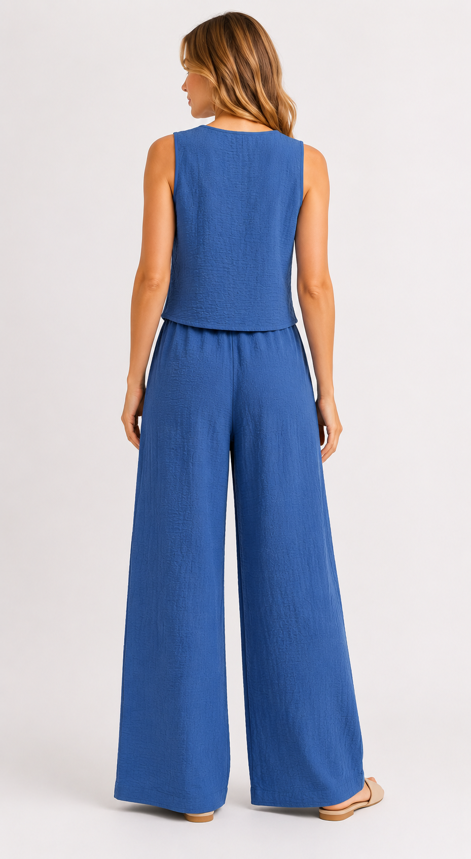Women's Textured Button Camisole & Wide Leg Trousers Co-Ord Set Casual Two Piece Outfit